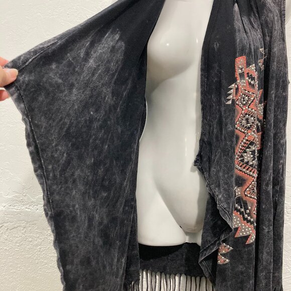 Vocal Black and Orange Tribal Fringe Vest - Picture 7 of 10